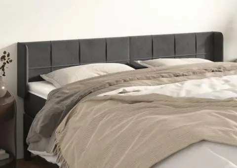 Tăblie de pat cu aripioare gri închis 163x16x78/88 cm catifea - 1/5