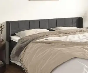 vidaXL Tăblie de pat cu aripioare gri închis 163x16x78/88 cm catifea
