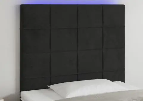 Tăblie de pat cu LED, negru, 80x5x118/128 cm, catifea - 1/5