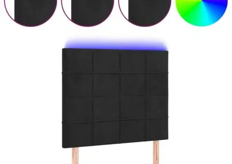 Tăblie de pat cu LED, negru, 80x5x118/128 cm, catifea - 2/5