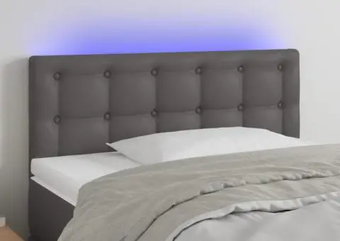 Tăblie de pat cu LED, gri, 90x5x78/88 cm, piele ecologică - 1/5