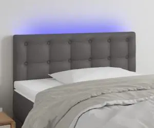 vidaXL Tăblie de pat cu LED, gri, 90x5x78/88 cm, piele ecologică