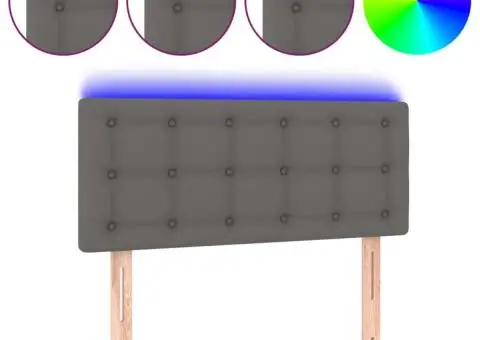 Tăblie de pat cu LED, gri, 90x5x78/88 cm, piele ecologică - 2/5