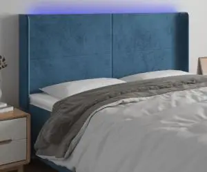 vidaXL Tăblie de pat cu LED, albastru închis, 203x16x118/128cm catifea