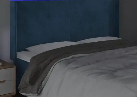 Tăblie de pat cu LED, albastru închis, 203x16x118/128cm catifea - 4/5