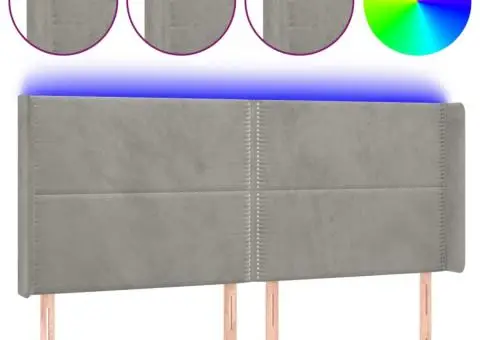 Tăblie de pat cu LED, gri deschis, 163x16x118/128 cm, catifea - 2/5