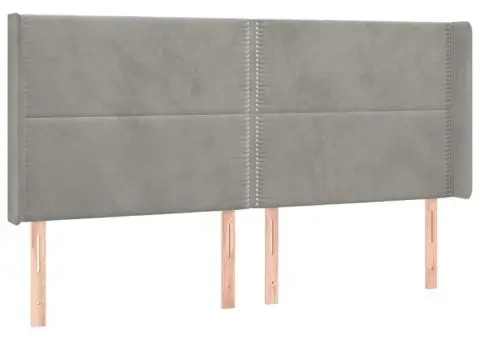 Tăblie de pat cu LED, gri deschis, 163x16x118/128 cm, catifea - 3/5