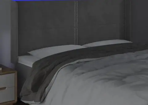 Tăblie de pat cu LED, gri deschis, 163x16x118/128 cm, catifea - 4/5