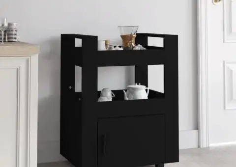 Cărucior de bucătărie, negru, 60x45x80 cm, lemn prelucrat - 1/5