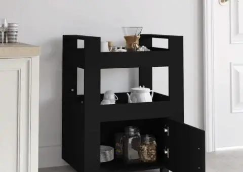 Cărucior de bucătărie, negru, 60x45x80 cm, lemn prelucrat - 3/5