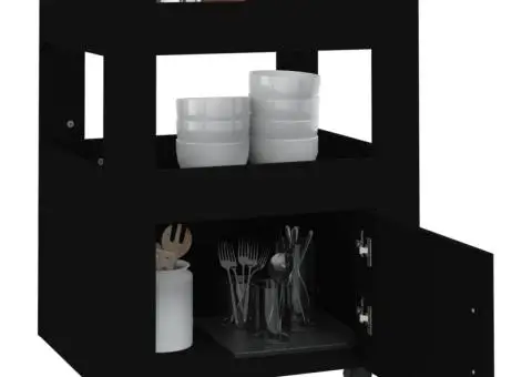 Cărucior de bucătărie, negru, 60x45x80 cm, lemn prelucrat - 4/5