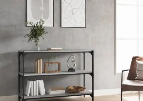Raft de cărți gri sonoma 100x33x70,5 cm, lemn prelucrat și oțel - 1/5