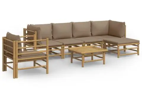 Set mobilier de grădină cu perne gri taupe, 7 piese, bambus - 2/5