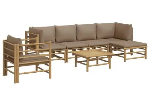 Set mobilier de grădină cu perne gri taupe, 7 piese, bambus - 3/5