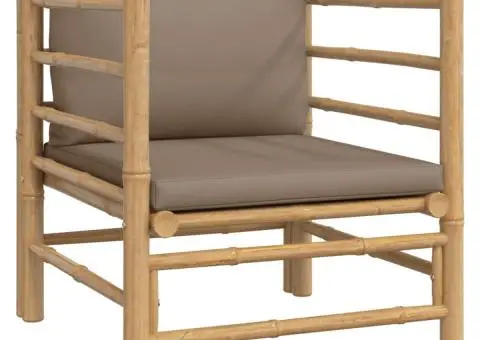 Set mobilier de grădină cu perne gri taupe, 7 piese, bambus - 4/5