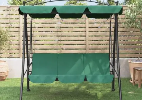 Balansoar de grădină cu baldachin verde 198 cm țesătură și oțel - 1/5