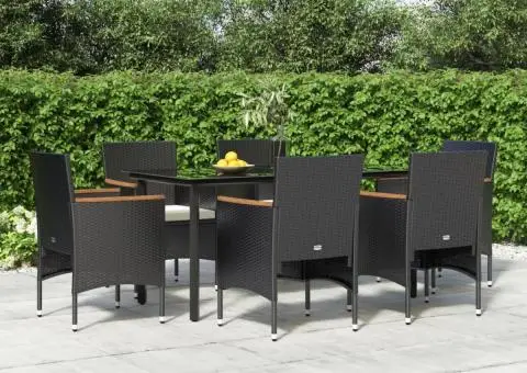 Set de masă pentru grădină, 7 piese, cu perne, negru - 1/5