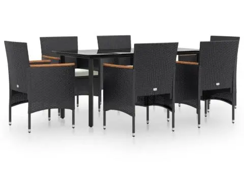 Set de masă pentru grădină, 7 piese, cu perne, negru - 2/5