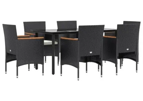 Set de masă pentru grădină, 7 piese, cu perne, negru - 3/5