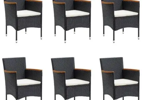 Set de masă pentru grădină, 7 piese, cu perne, negru - 4/5