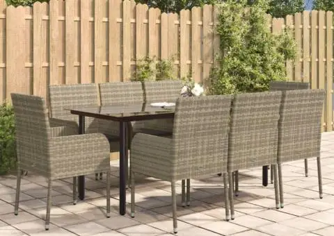 Set mobilier de grădină cu perne, 9 piese, negru/gri, poliratan - 1/5