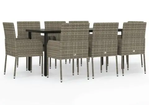 Set mobilier de grădină cu perne, 9 piese, negru/gri, poliratan - 2/5
