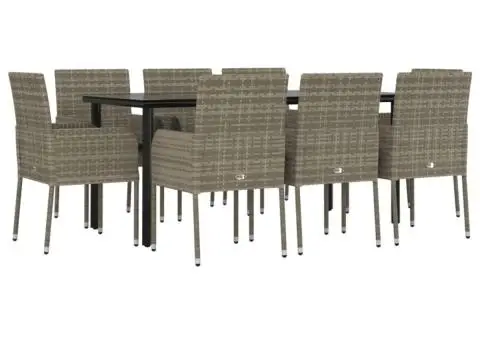Set mobilier de grădină cu perne, 9 piese, negru/gri, poliratan - 3/5