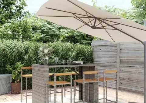 Set bar pentru grădină, 7 piese, gri, poliratan/lemn acacia - 1/5