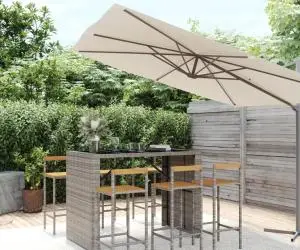 vidaXL Set bar pentru grădină, 7 piese, gri, poliratan/lemn acacia