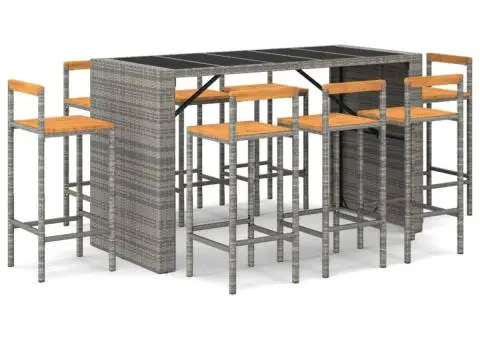 Set bar pentru grădină, 7 piese, gri, poliratan/lemn acacia - 2/5