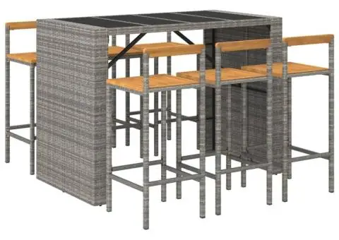 Set bar pentru grădină, 7 piese, gri, poliratan/lemn acacia - 3/5