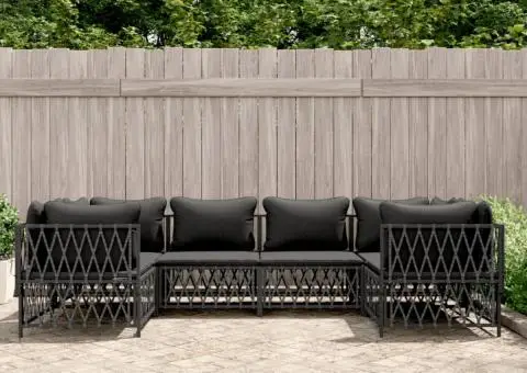 Set mobilier de grădină, 6 piese, cu perne, antracit, oțel - 1/5