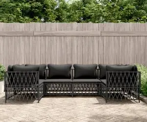 vidaXL Set mobilier de grădină, 6 piese, cu perne, antracit, oțel