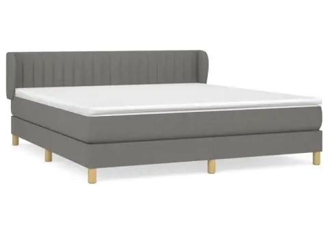 Pat box spring cu saltea, gri închis, 180x200 cm, textil - 2/5