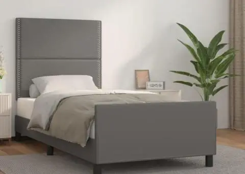 Cadru de pat cu tăblie, gri, 90x200 cm, piele ecologică - 1/5