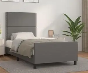 vidaXL Cadru de pat cu tăblie, gri, 90x200 cm, piele ecologică