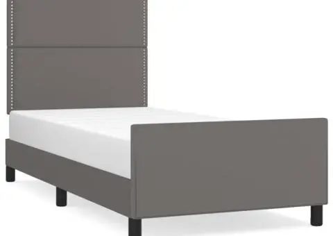 Cadru de pat cu tăblie, gri, 90x200 cm, piele ecologică - 2/5