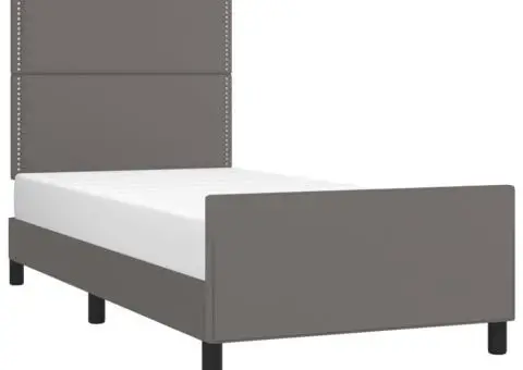 Cadru de pat cu tăblie, gri, 90x200 cm, piele ecologică - 3/5