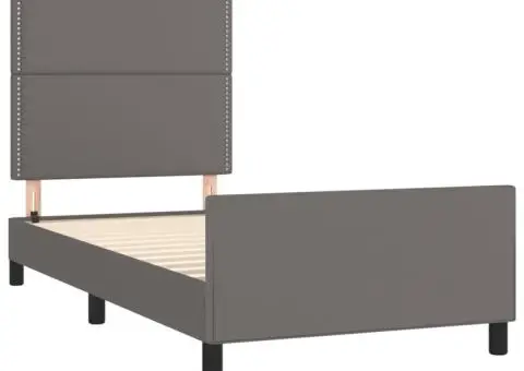 Cadru de pat cu tăblie, gri, 90x200 cm, piele ecologică - 4/5