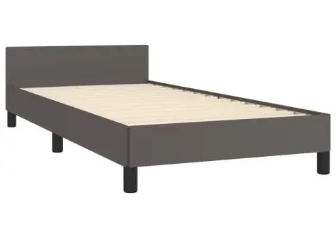 Cadru de pat cu tăblie, gri, 90x200 cm, piele ecologică - 5/5