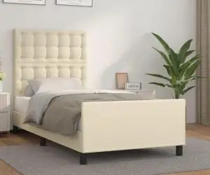 vidaXL Cadru de pat cu tăblie, crem, 100x200 cm, piele ecologică