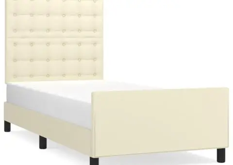 Cadru de pat cu tăblie, crem, 100x200 cm, piele ecologică - 2/5