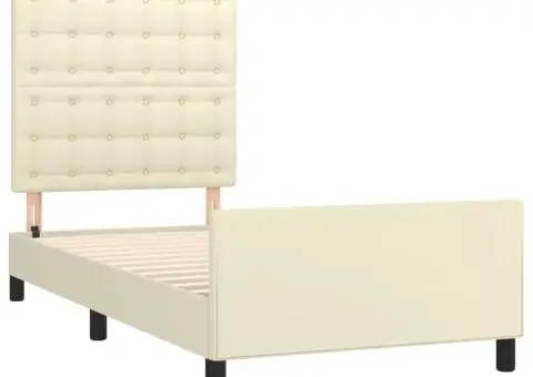 Cadru de pat cu tăblie, crem, 100x200 cm, piele ecologică - 4/5