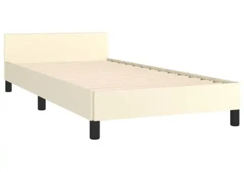 Cadru de pat cu tăblie, crem, 100x200 cm, piele ecologică - 5/5