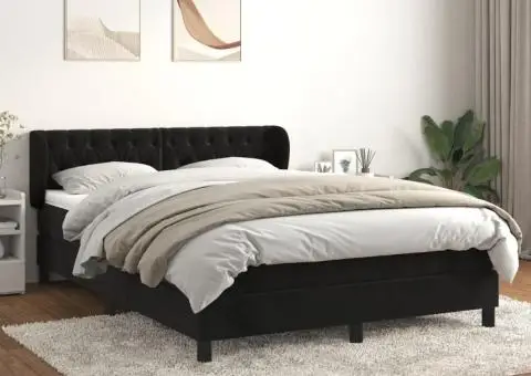 Pat box spring cu saltea, negru, 140x200 cm, catifea - 1/5