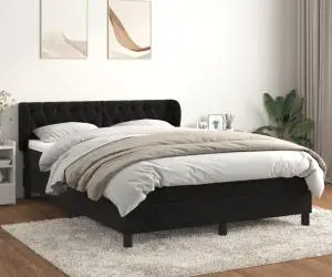 vidaXL Pat box spring cu saltea, negru, 140x200 cm, catifea