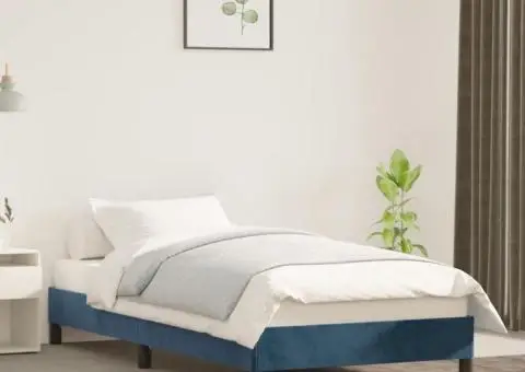 Cadru de pat fără saltea, albastru închis, 90x190 cm, catifea - 1/5