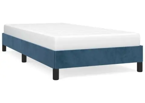 Cadru de pat fără saltea, albastru închis, 90x190 cm, catifea - 2/5