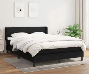 vidaXL Pat box spring cu saltea, negru, 140x200 cm, textil
