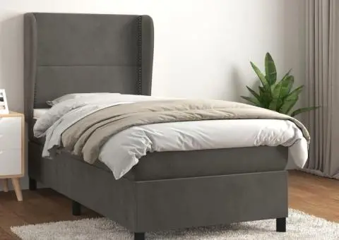 Pat box spring cu saltea, gri închis, 100x200 cm, catifea - 1/5